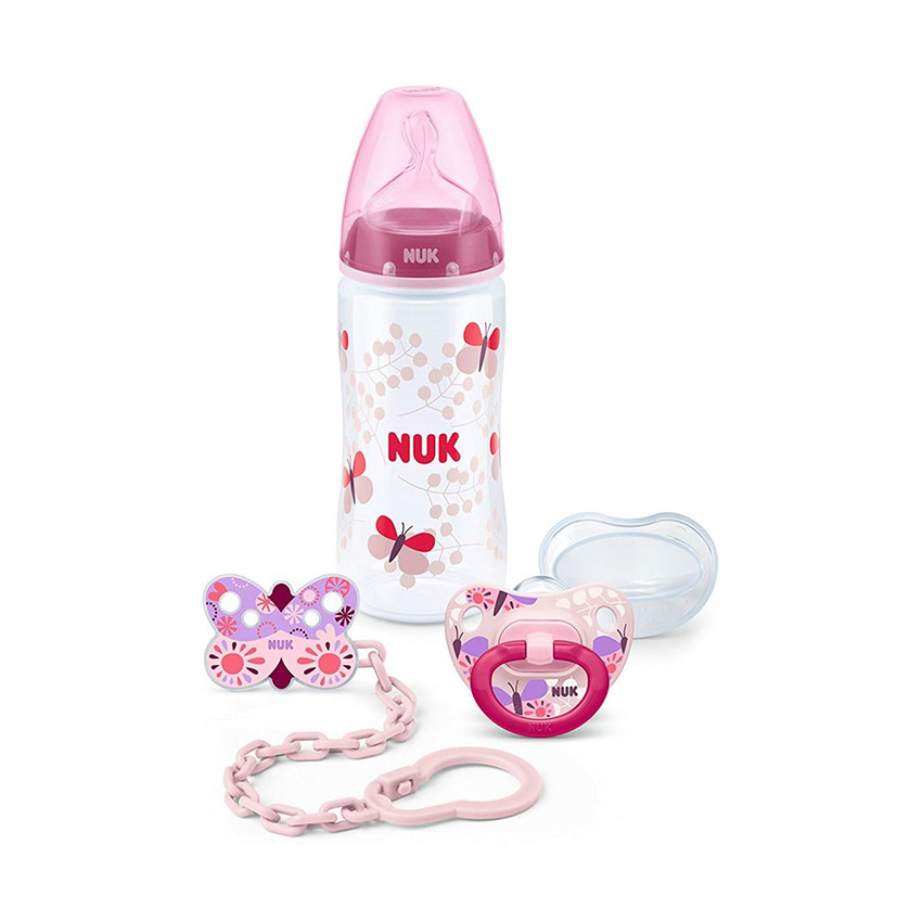 Pack biberon + sucette First Choice - Rose 