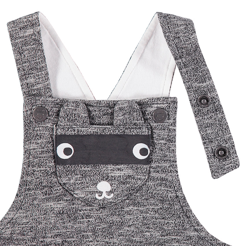 Ensemble polo manches longues avec badge et salopette chinée à poches 