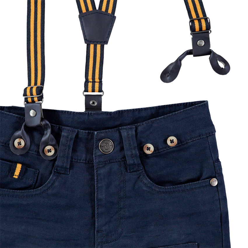 Pantalon en coton surteint effet crinkle avec bretelles rayées amovibles 