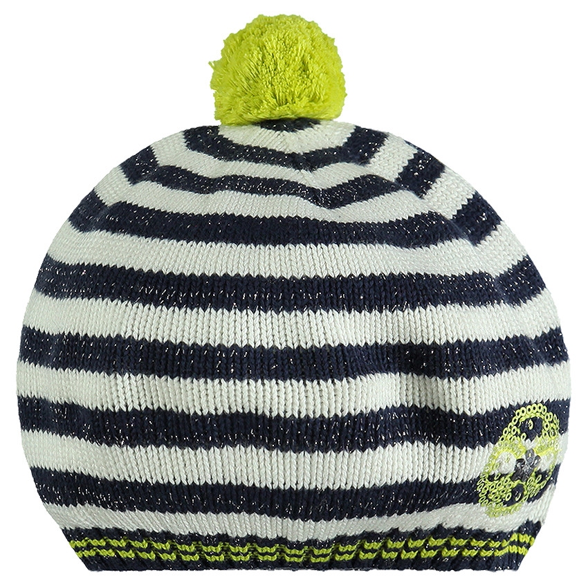 Béret marinière en tricot et fils argentés avec pompon et sequins  