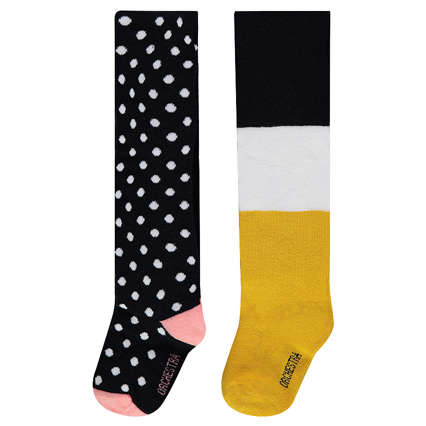 Lot de 2 collants épais avec pois all-over en jacquard et contrastes  