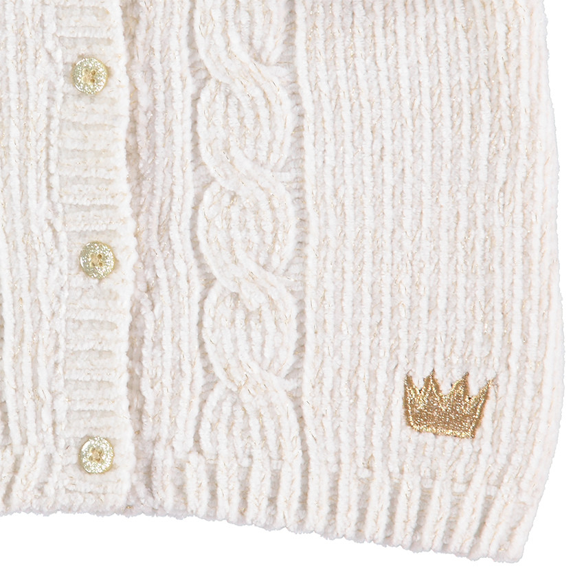 Gilet en maille chenille avec couronne dorée brodée 