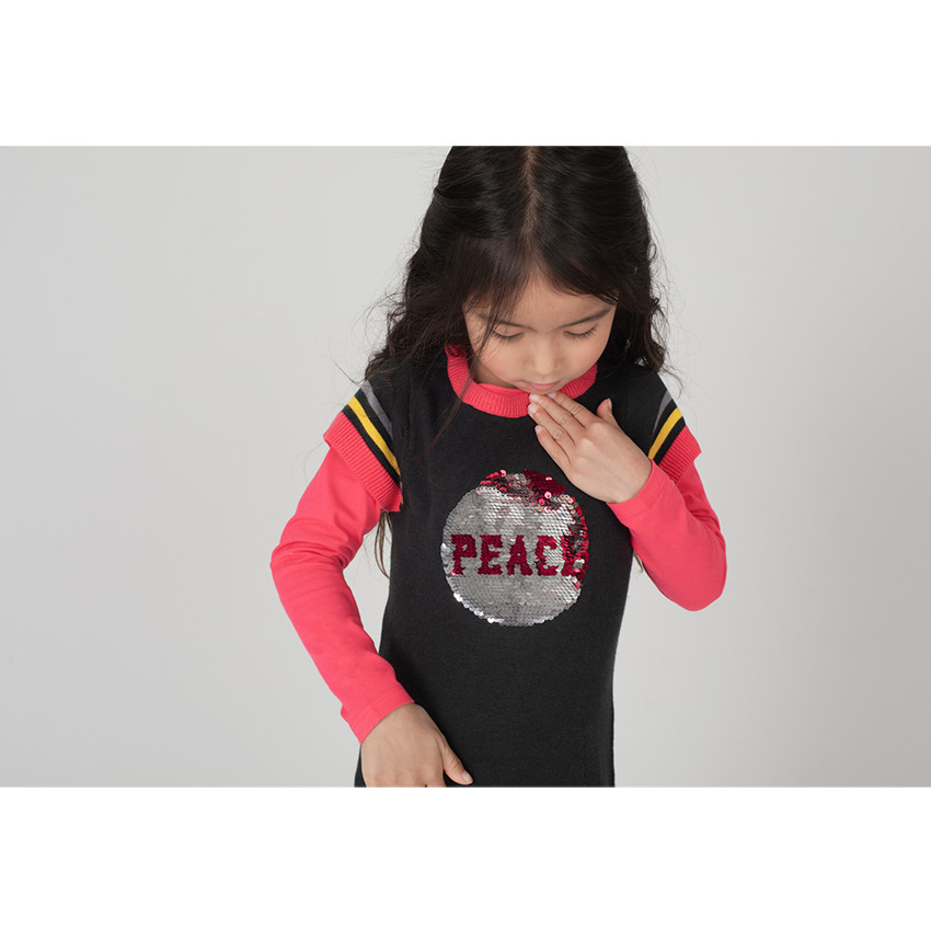 Tee-shirt manches longues en jersey avec message printé et motif en sequins magiques 