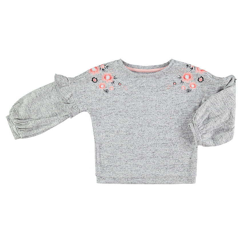 Pull en molleton twisté avec fleurs brodées sur les épaules 