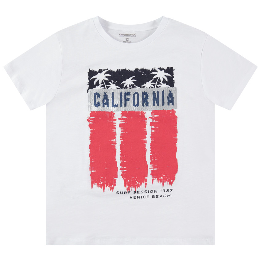 Junior - T-shirt manches courtes avec inscription en sequins magiques 