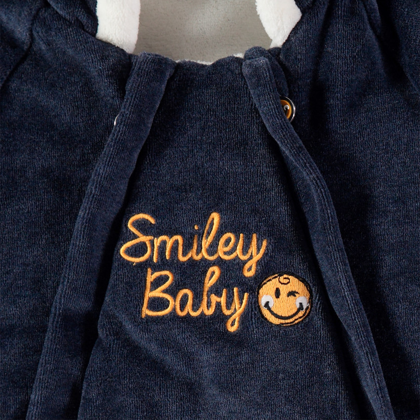 Combi-pilote en velours à capuche et broderies Smiley 