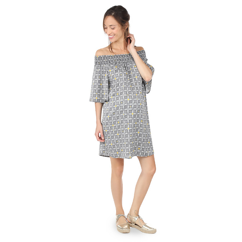 Robe de grossesse imprimée all-over avec col élastiqué 