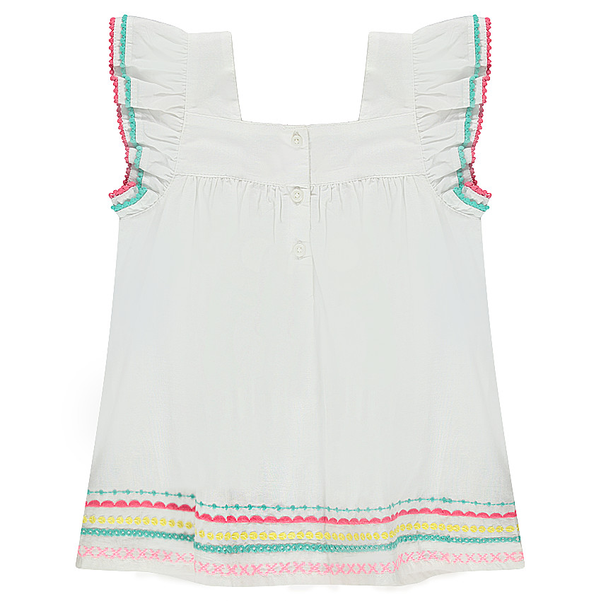 Top en coton avec frises et fleurs brodées 
