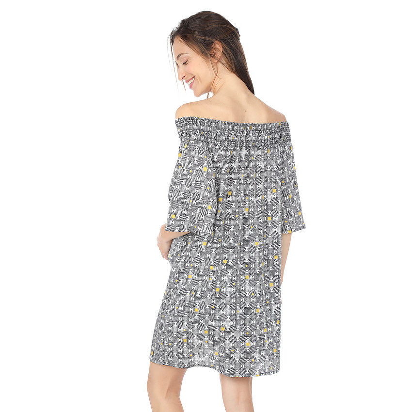 Robe de grossesse imprimée all-over avec col élastiqué 