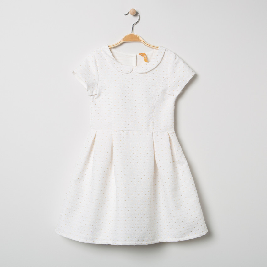 Robe de cérémonie manches courtes col Claudine et motifs jacquard 