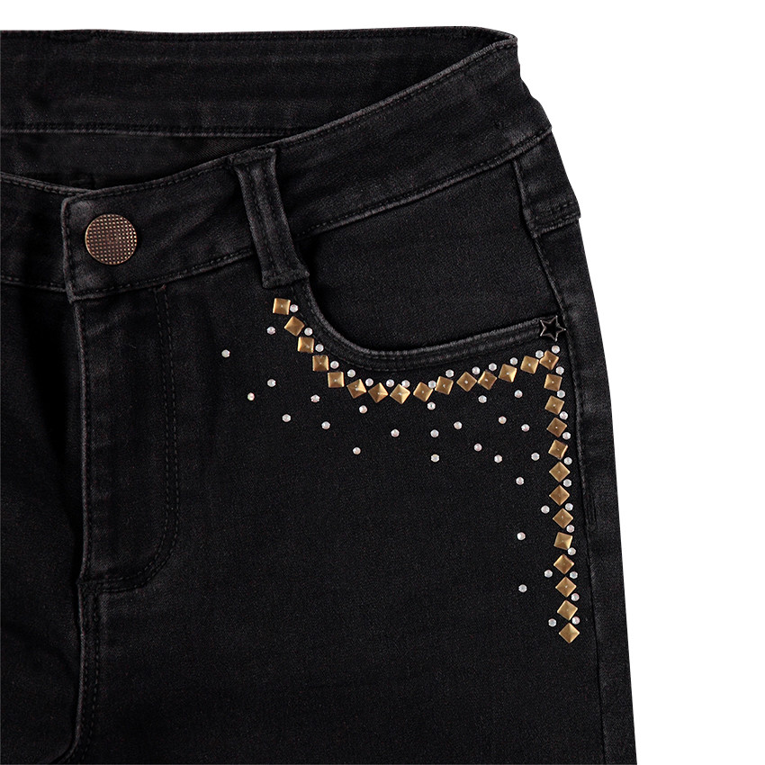 Junior - Jeans effet used slim avec clous fantaisie 