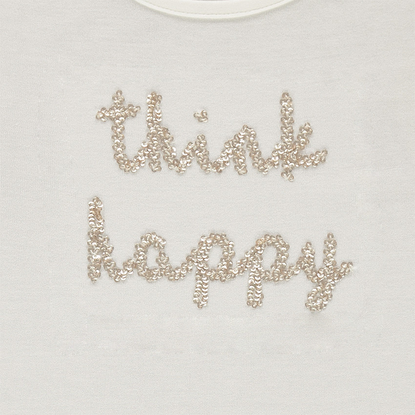 Tee-shirt manches 3/4 volantées avec inscription fantaisie sur le devant 