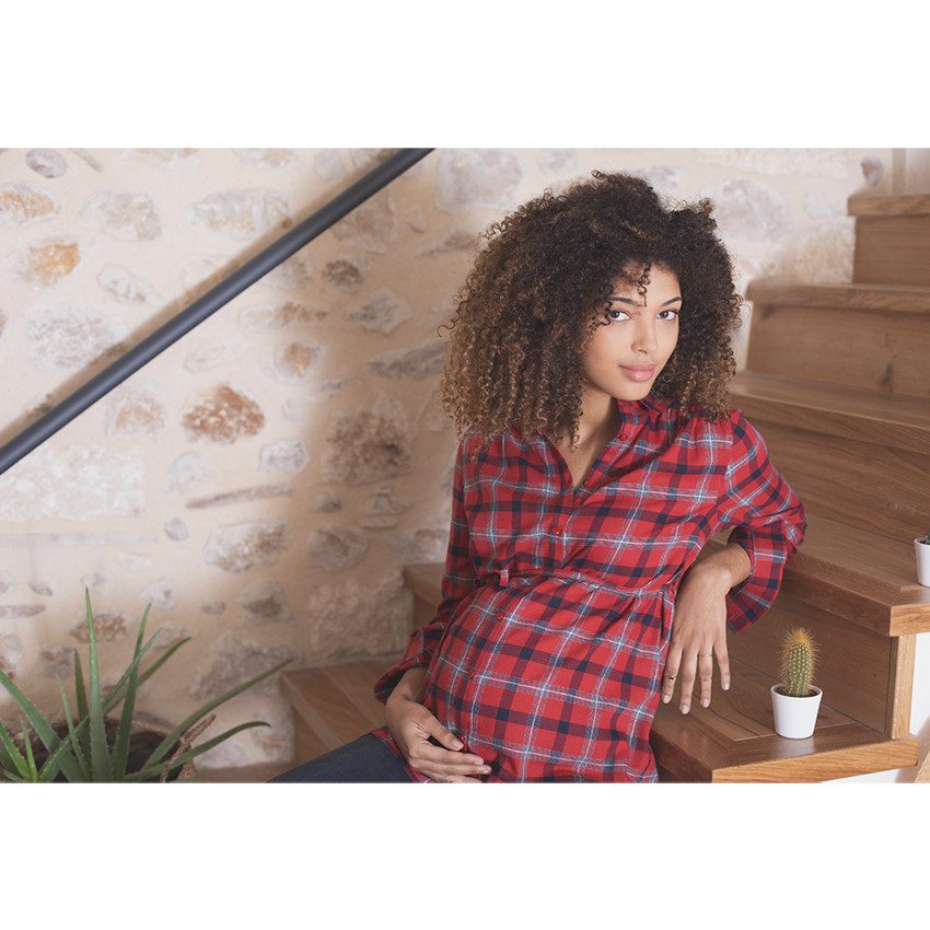 Chemise manches longues de grossesse à carreaux 