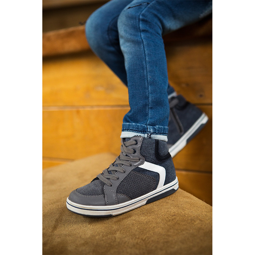 Baskets montantes bi-matière à lacets et zip 