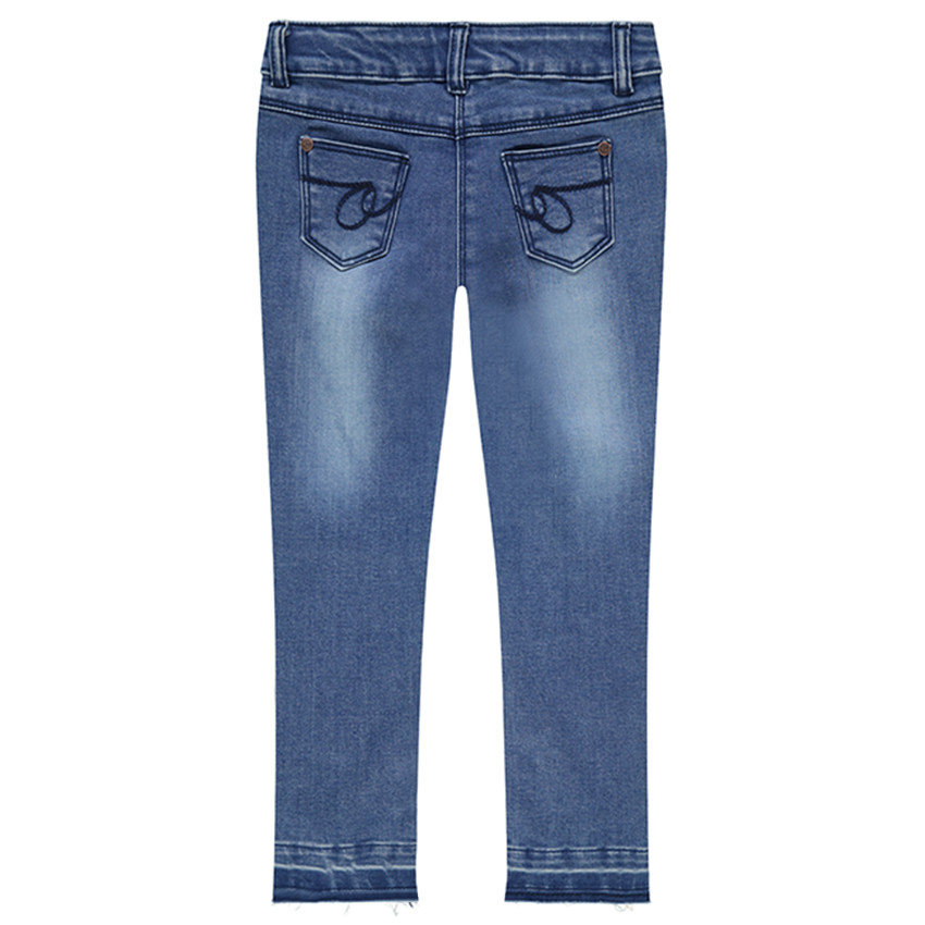 Jeans effet used et crinkle avec fantaisies sur les jambes 
