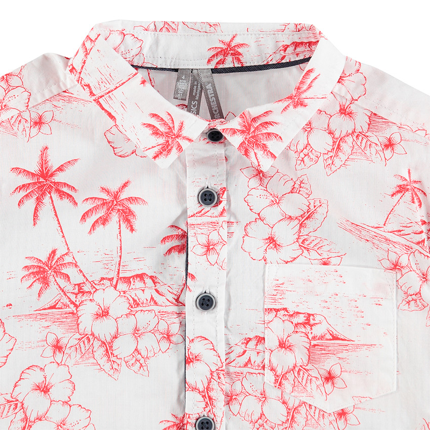Chemise manches courtes avec imprimé tropical rouge all-over 