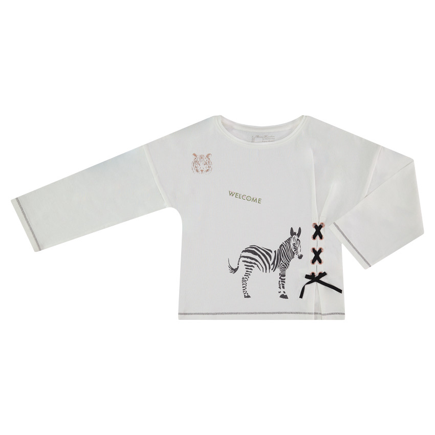 Tee-shirt manches longues avec prints brillants et laçage fantaisie 