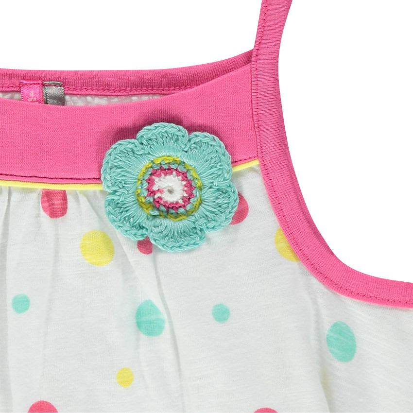 Tunique à fines bretelles avec pois all-over et fleur brodée 