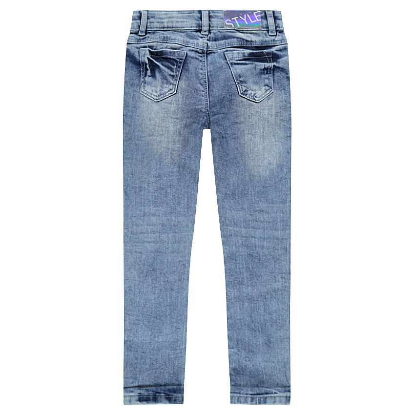 Jeans effet used avec strass fantaisie coupe slim 