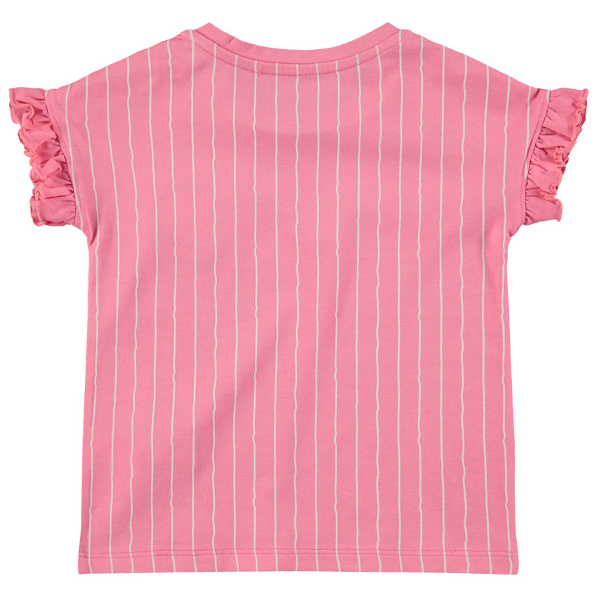 T-shirt manches courtes volantées avec rayures et ouverture boutonné 