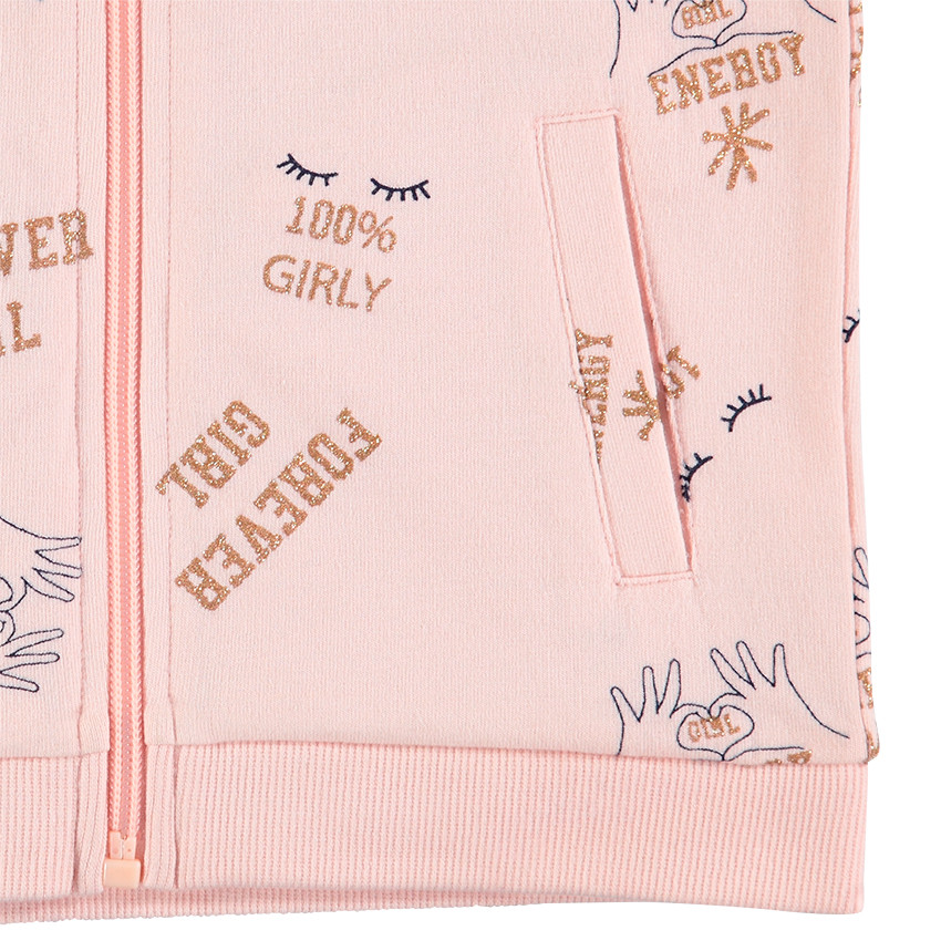 Gilet à capuche en molleton zippé avec motif fantaisie 