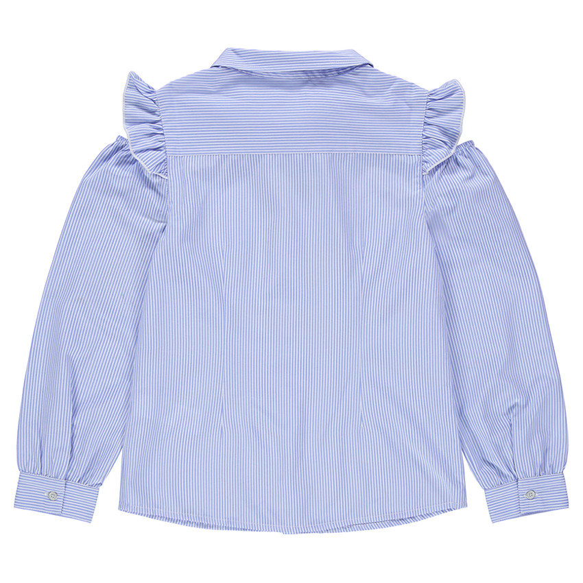 Junior - Chemise manches longues rayée avec épaules ajourées et frises brodées 