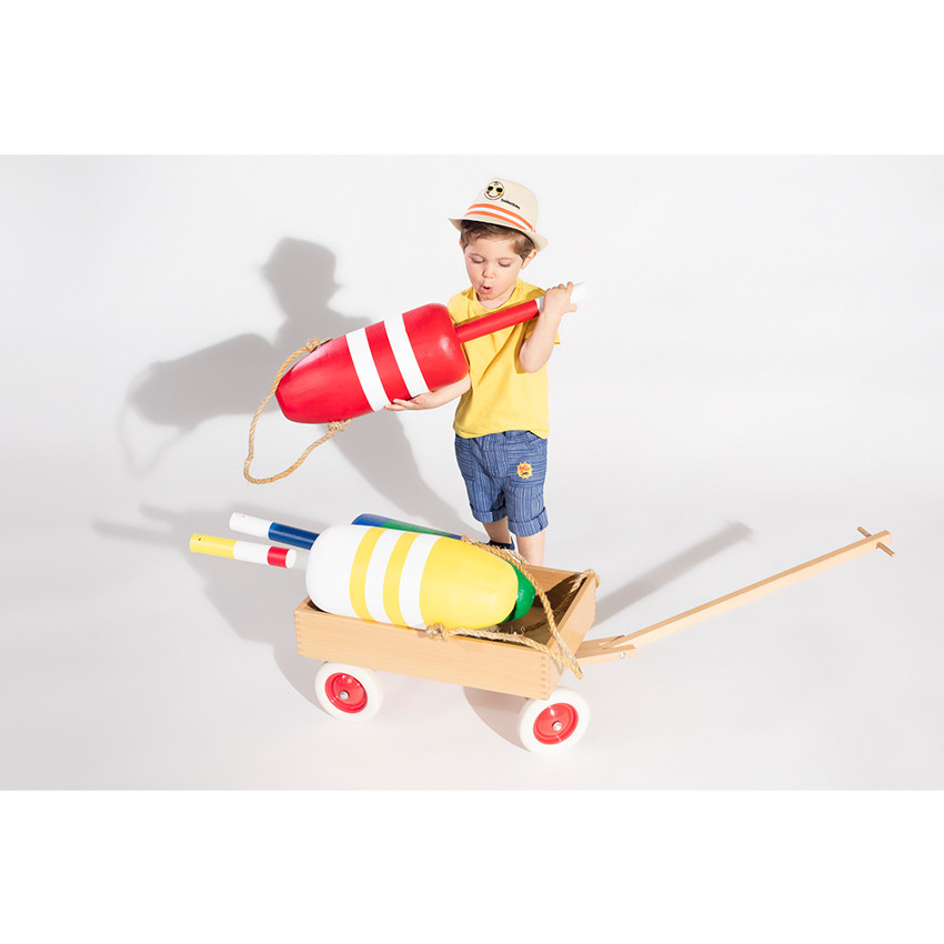 Bermuda à fines rayures en jacquard avec soleil printé 