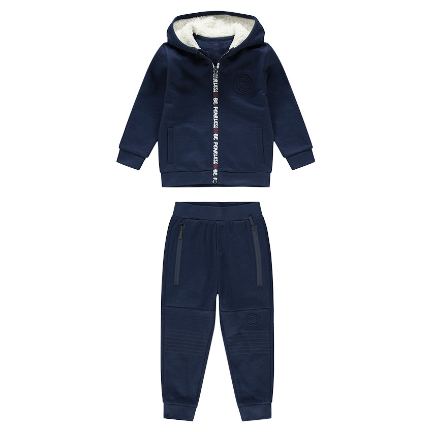 Jogging en molleton bleu nuit à capuche doublée sherpa 