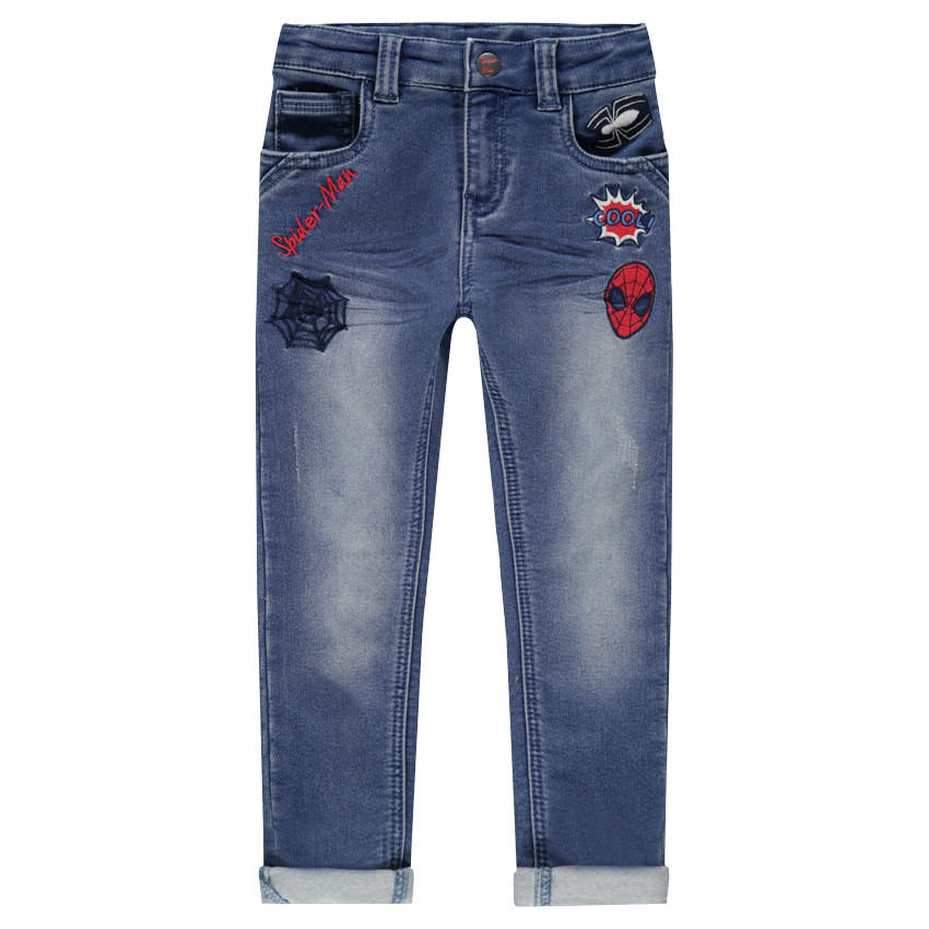 Jeans effet used avec badges brodés Marvel Spiderman 