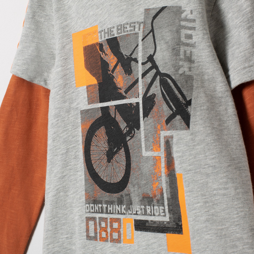 T-shirt manches longues effet 2 en 1 print vélo 