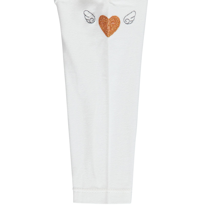 Tee-shirt manches longues en coton avec col volanté et coeur pailleté 