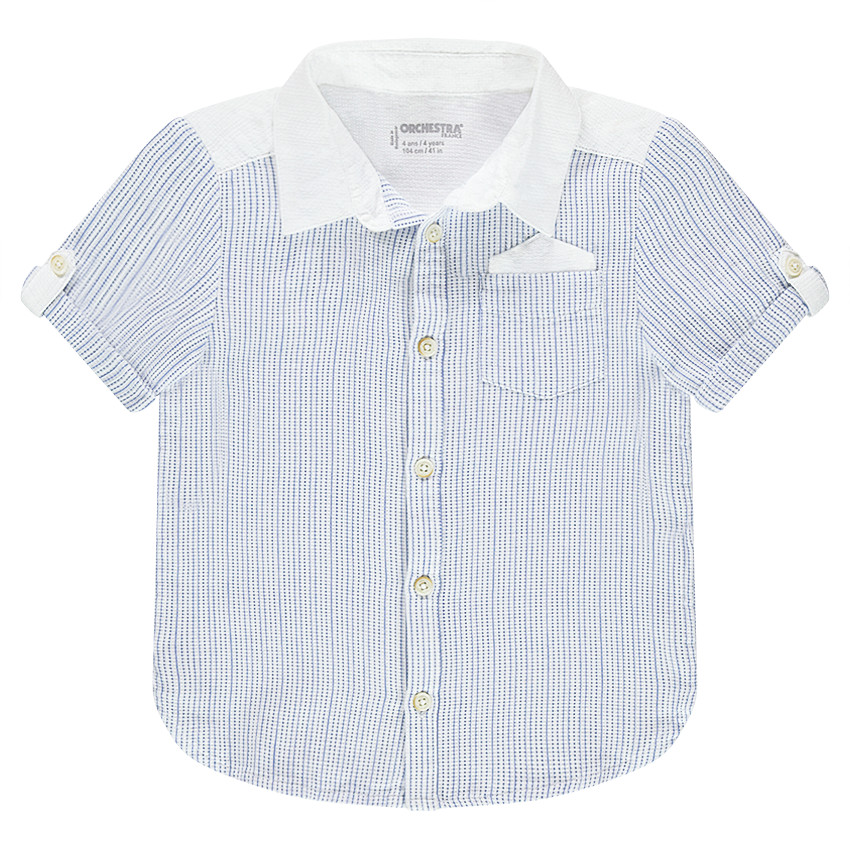 Chemise manches courtes en coton fantaisie avec poche 