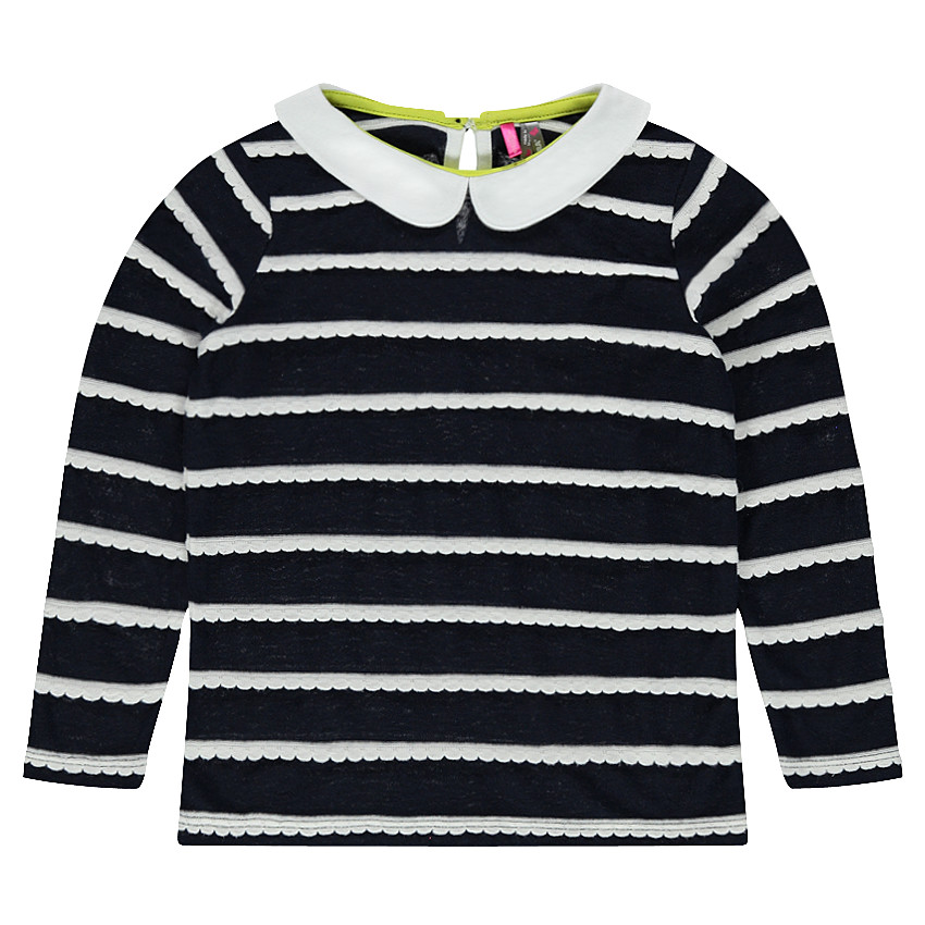 Tee-shirt manches longues à rayures fantaisie et col Claudine 