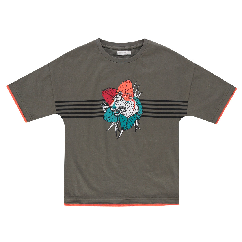 Junior - Tee-shirt manches courtes avec léopard et bandes printées  