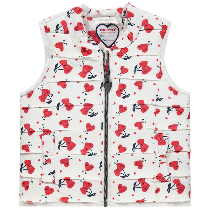 Doudoune sans manches à coeurs all-over doublée sherpa fine 