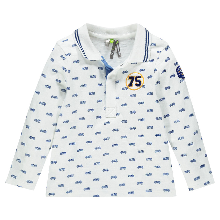 Polo manches longues en slub avec imprimé motos all-over 