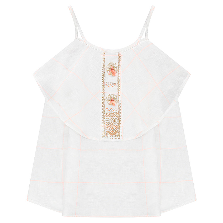 Junior - Tunique courte volantée en voile de coton à carreaux  