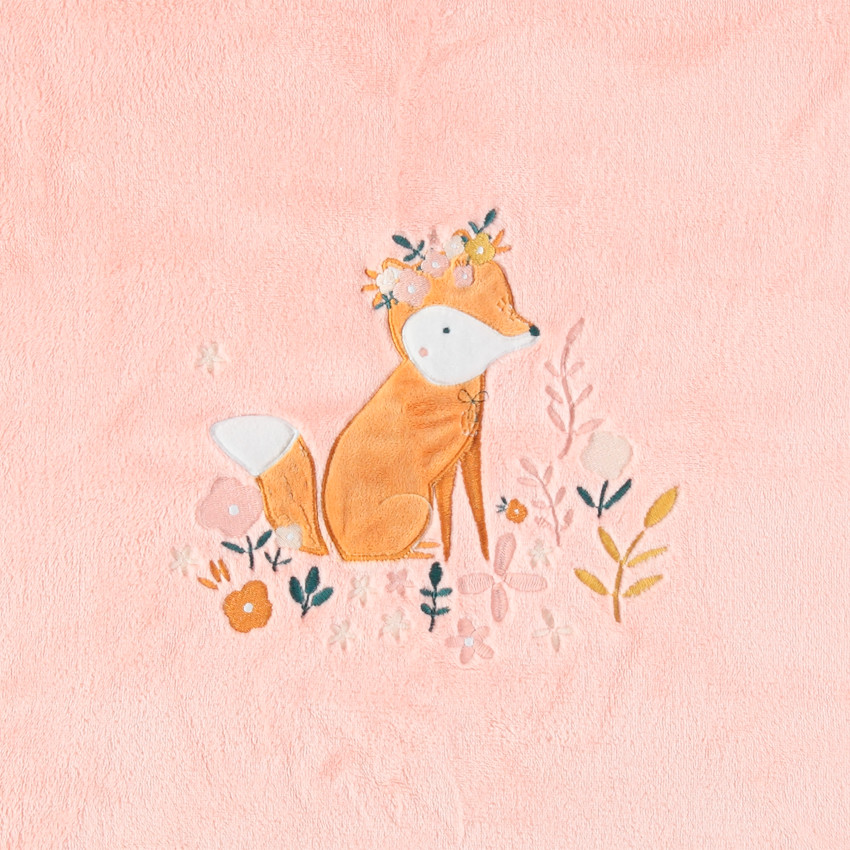 Couverture en velours avec renard brodé 