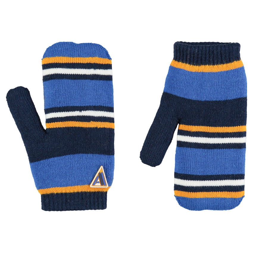 Moufles en tricot rayé avec badge en gomme et intérieur sherpa 
