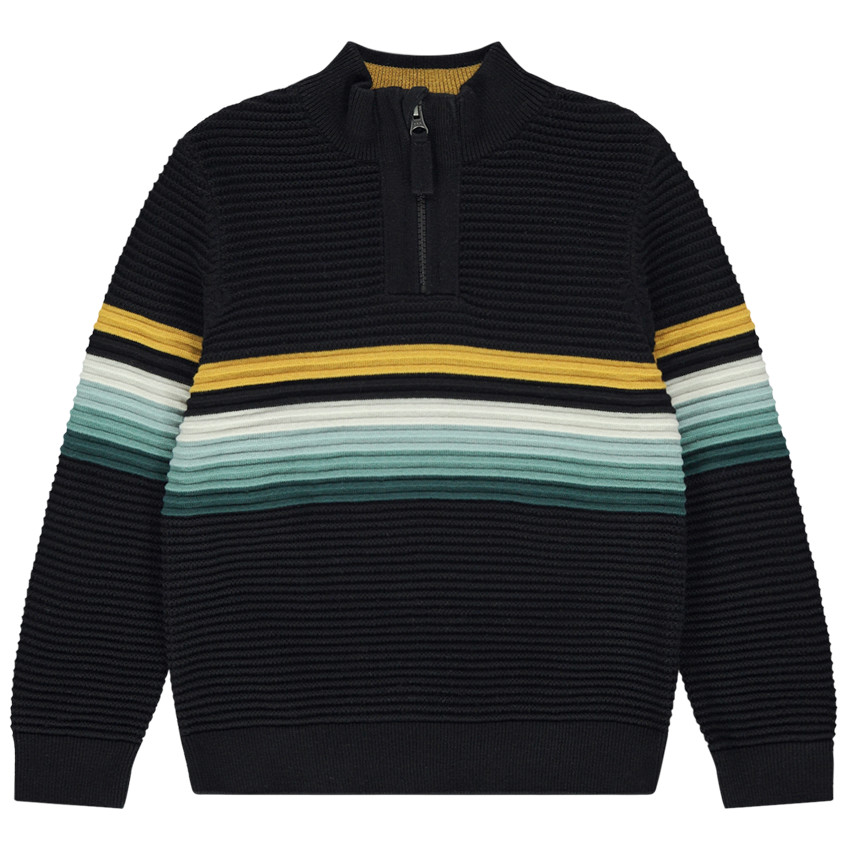 Pull en tricot ottoman à bandes contrastées et col zippé 