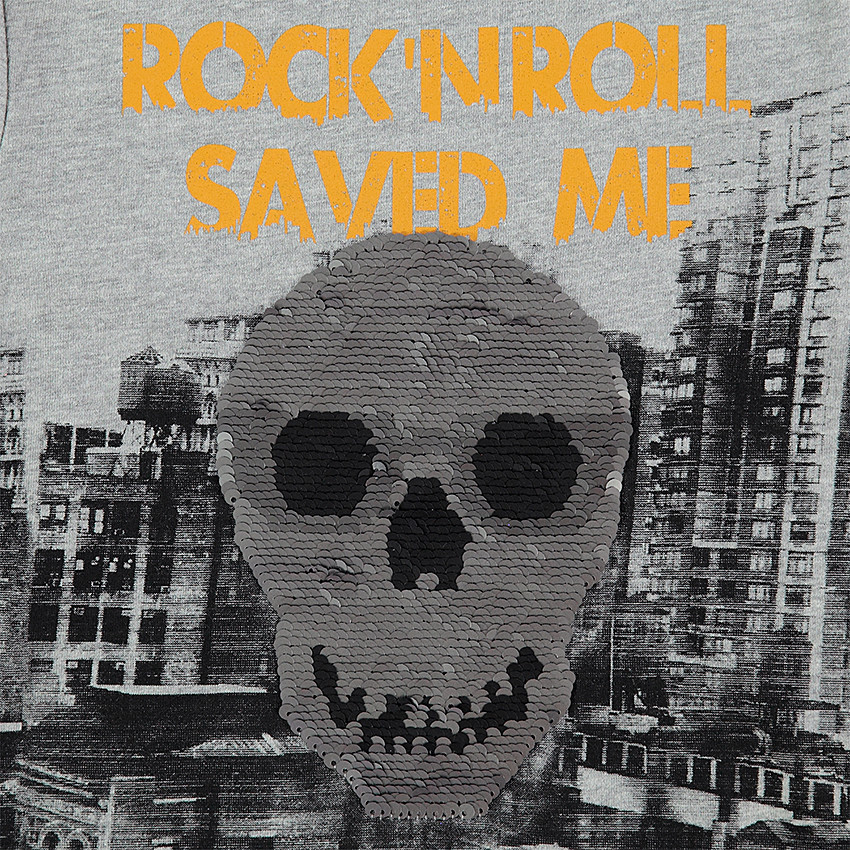 Tee-shirt manches longues en jersey avec motif et sequins magiques 