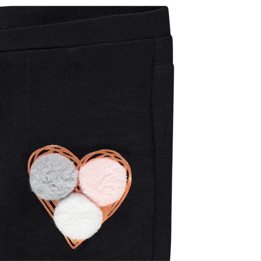 Jegging uni avec coeur printé et pompons 