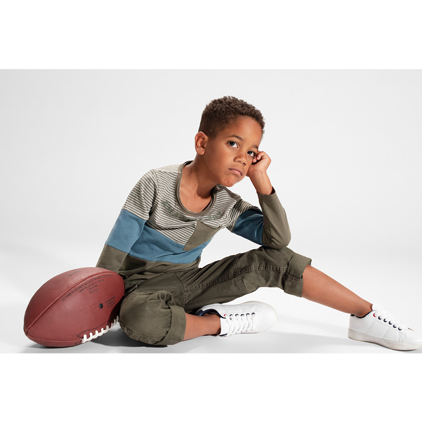 Tee-shirt manches longues en jersey avec rayures et poche 