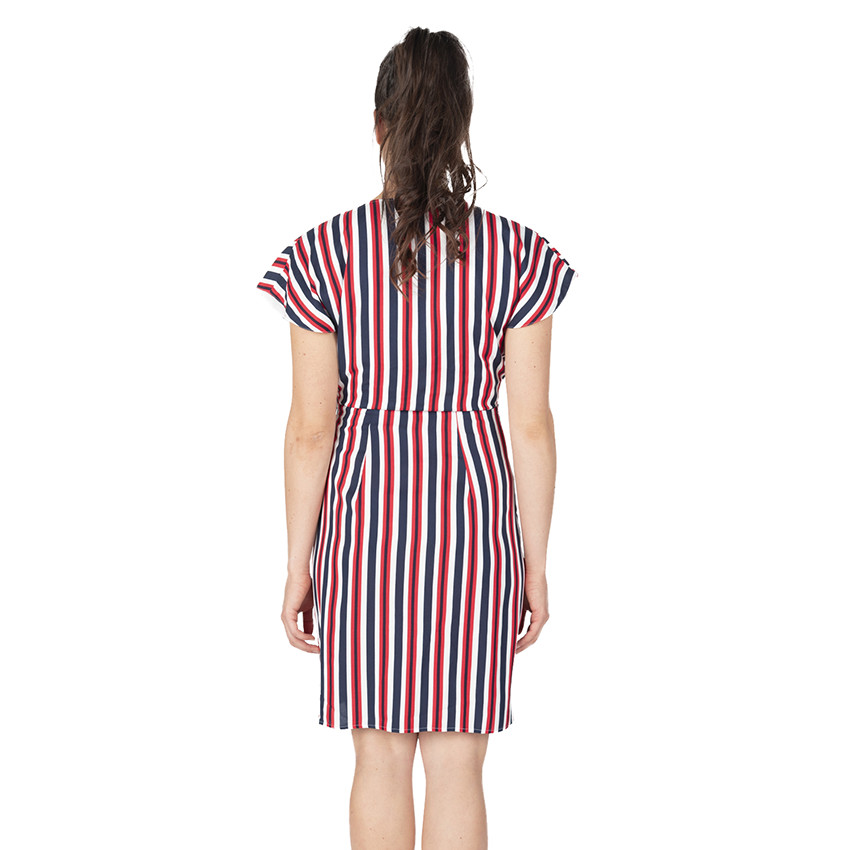 Robe manches courtes esprit kimono à rayures verticales 