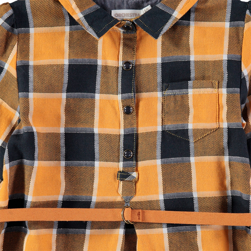 Robe manches longues à carreaux contrastés et ceinture amovible 