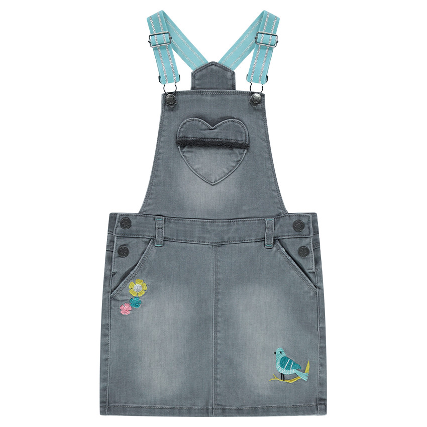 Robe en jeans avec bretelles élastiquées et motifs brodés 