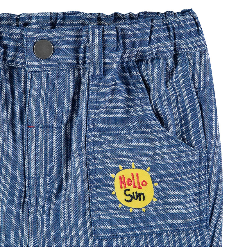 Bermuda à fines rayures en jacquard avec soleil printé 