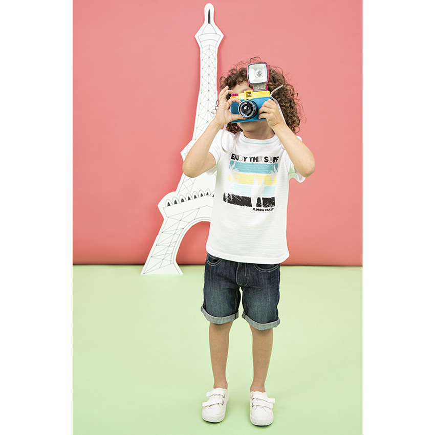 T-shirt manches courtes en maille fantaisie pint palmiers 