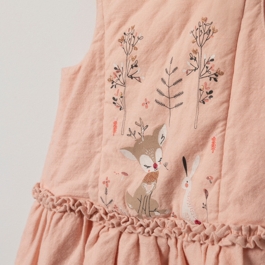 Robe sans manches à animaux printés et broderies 