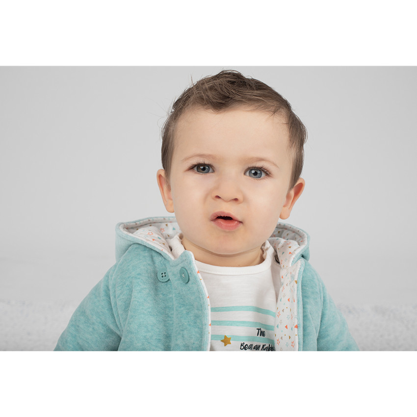 Veste en velours avec capuche en pointe et animal brodé 